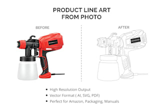draw detailed line art, simple vector outline of your image, product, or sketch