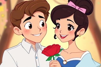make cartoon disney couple portrait
