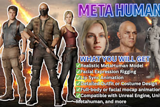 do realistic 3d character for games, metahuman animation and rigging daz 3d ue5