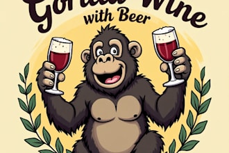 design gorilla wine with beer hand drawing logo with express delivery