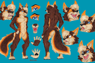 do furry reference sheet, fursuit, furry sticker, anthro, fursona, furry art, oc