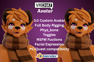 create custom vrchat avatar or vtuber avatar, furry beast