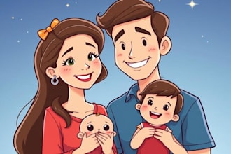 make disney style family and couple cartoon portrait