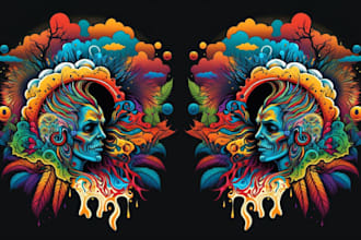 draw custom psychedelic art trippy illustrations stoner rock metal cover art