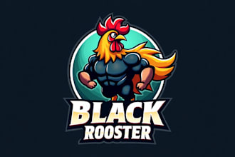 design outstanding black rooster mascot logo in 12 hours