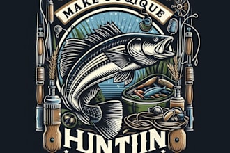 make unique fish art for outdoor hunting boat t shirt logo design