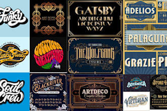 do luxury line art gatsby deco, hippie, psychedelic, funky font typography logo