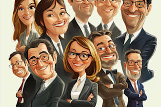 draw cartoon caricature as business, group, friends, family