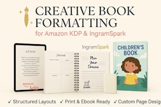 format poetry, journals, planners, childrens books for amazon KDP ingramspark