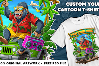 draw custom cartoon t shirt graphic design illustration for clothing brand