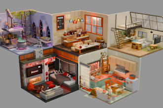 create low poly 3d environments for nft, game, animation