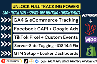 setup tiktok pixel ga4 ecommerce server side tracking and custom event tracking