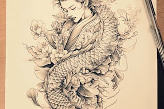 draw custom japanese traditional tattoo design for you
