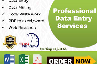 do data entry, web research, or copy paste, pdf to word, pdf to excel tasks