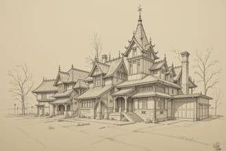 draw architectural sketches of buildings and houses