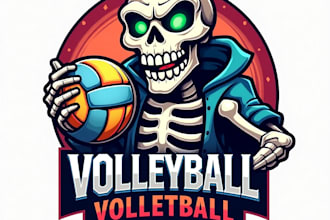 design esport mascot skeleton volleyball logo with fastest delivery