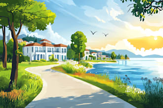 draw a flat vector landscape illustration