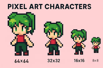 create  pixel art of anything, characters, logo, backgrounds