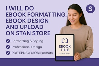 do ebook formatting, ebook design and upload on stan store