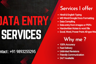 do fast and accurate hindi and english typing and all type of data entry work