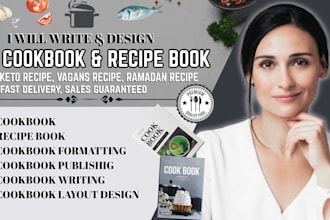 design cookbook, recipe book, cookbook cover, meal planner for publishing