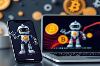 develop profitable bitcoin app, bitcoin bot on smartphone, laptop