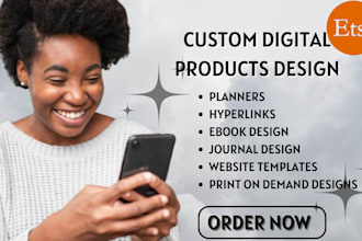 etsy digital products store, custom digital planner templates design, journal