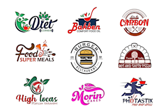 do unique food, bbq, cafe, cake, coffee shop and restaurant logo design