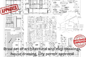 draw set of architectural and mep drawings, house drawing, city permit approval