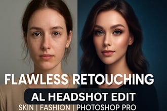 do photo retouching, photoshop editing, skin fashion beauty, ai headshot