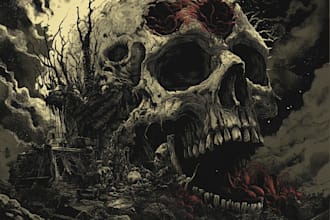 make a dark art and heavy death metal illustration