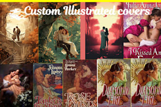 illustrated romance book cover, vampire, horror, werewolf bl book cover design