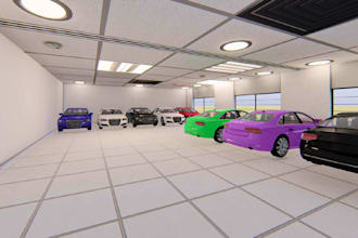 do 3d car park, car garage, auto repair workshop and service facility design
