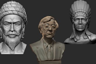 sculpt realistic 3d head, bust, face, statues, 3d full body model for 3d print