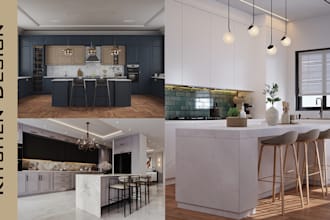 create 3d kitchen design with realistic rendering