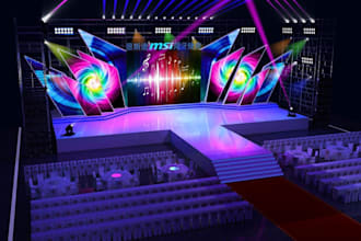 create a professional stage design, concert event stage, stage lighting