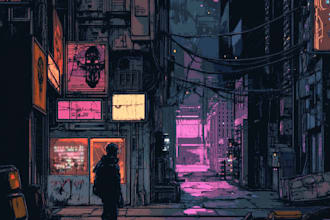 draw a cyberpunk futuristic city art illustration