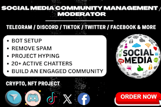 be your community manager, tlg tiktok moderator, social media crypto nft project