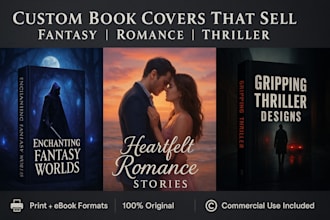 design captivating fantasy, romance, thriller fiction book covers, ebook design