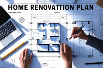 draw 2d architectural home remodelling and renovation house plan for city permit