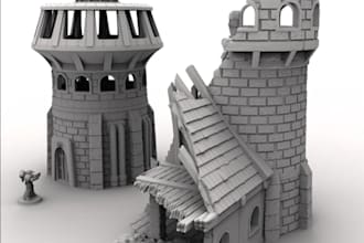 design 3d terrain,3d fantasy building,gothic terrain, depth 56,trpg castle,tower
