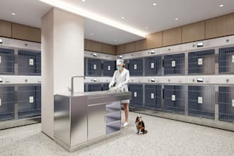 remodel 3d animal clinic,cgi pet store, revit 3d dog boarding, veterinary render
