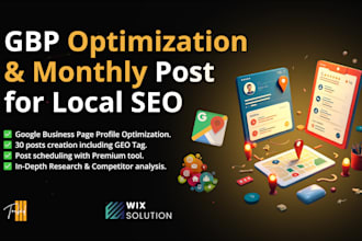 do gbp optimization and create 30 days well optimized gbp post including GEO tag
