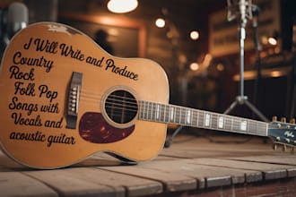 write and produce country rock folk pop songs with vocals and acoustic guitar