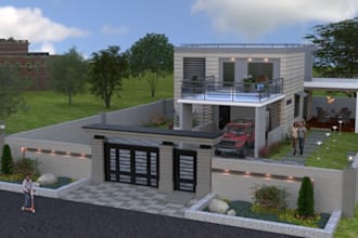 design 3d realistic exterior building,sweet house,garden design,patio rendering