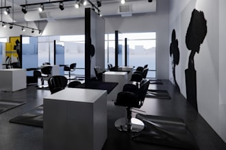 renew 3d designs and rendering for barber salon, boutique, spa, hair salon, cad