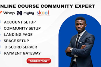 setup and manage online course on whop, mighty network, skool