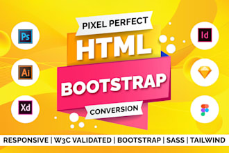 convert figma to HTML landing page design with bootstrap 5