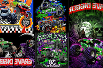draw monster truck rat fink for t shirt poster and album cover or business logo