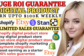 setup ROI sales gaurantee shopify digital product store, etsy store, stan store